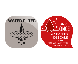 Naudojant „Barista TS Smart®“ su „Melitta® PRO AQUA“ vandens filtrais, aparatą nukalkinti reikės tik kartą per metus. Filtruotas vanduo ne tik pagerina kavos kokybę bei skonį, bet ir užkerta kelią kalkių susidarymui vandens sistemoje. (Remiantis 6 120 ml kavos puodelių paruošimais per dieną, pakeičiant vandens filtrą 6 kartus atsižvelgiant į prietaiso specifikacijas.)